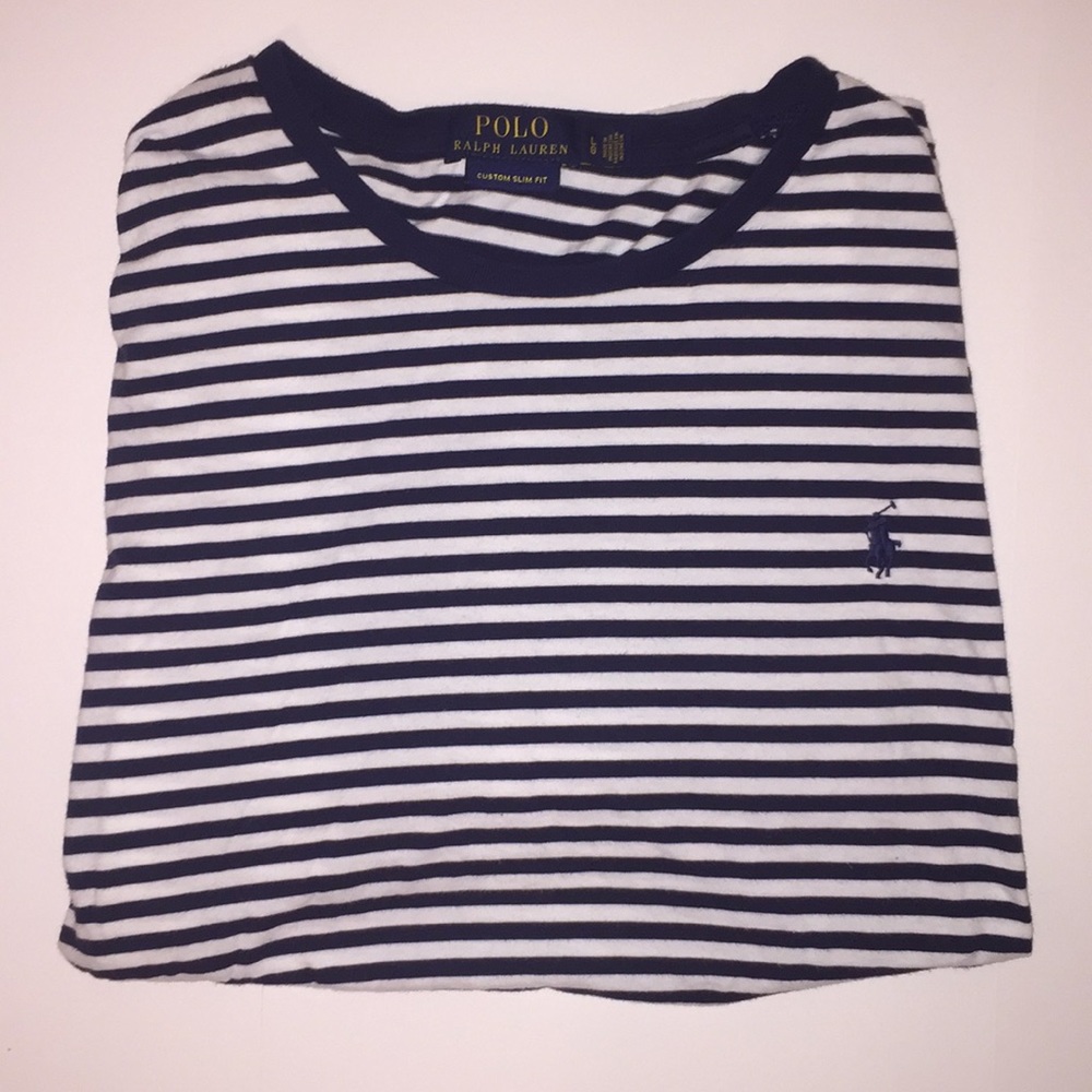 Navy Blue and White Stripped Polo.